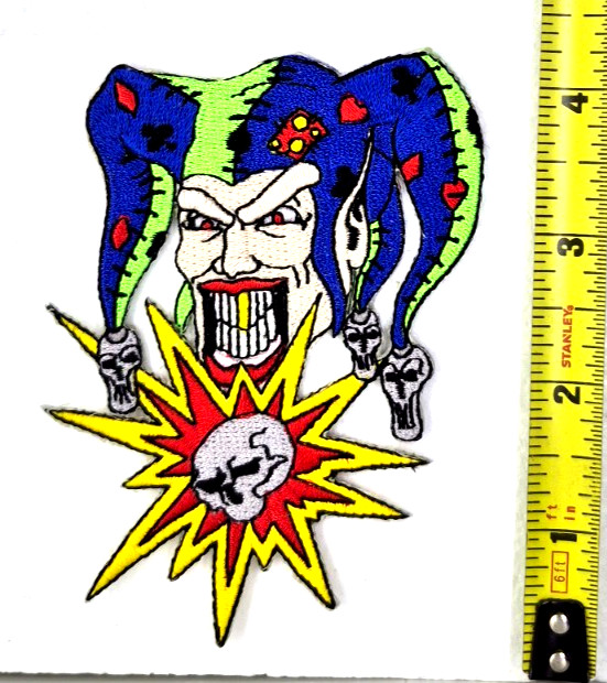 Evil Jester Skull & Star Iron-On Embroidered Patch 3 "X 4 "