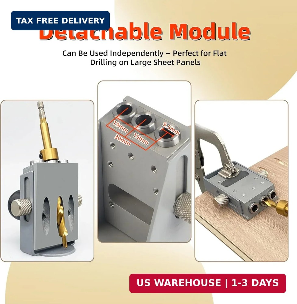 Pocket Hole Jig Kit, New Version One-Side Operation, Precision 15° Drilling, Poc