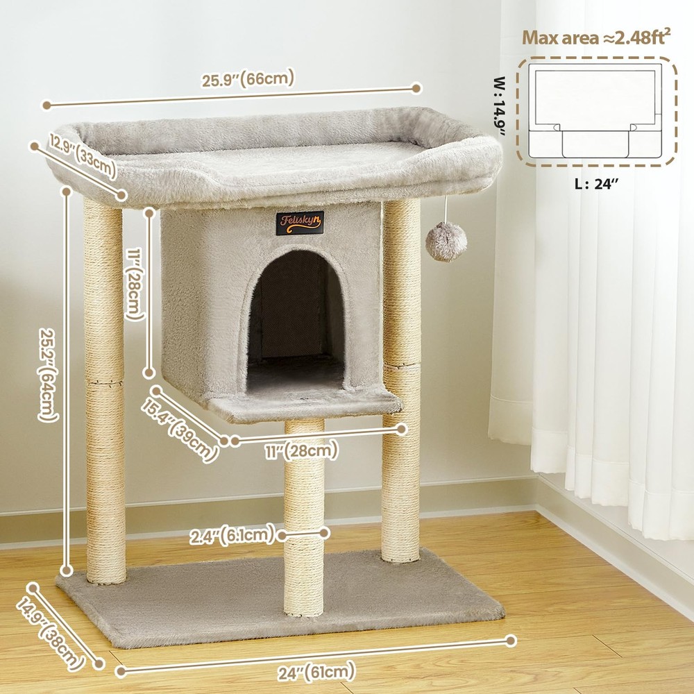 Cat Tree Tower Scratching Post for Indoor Large Cats, Small Cat Tree with Big...