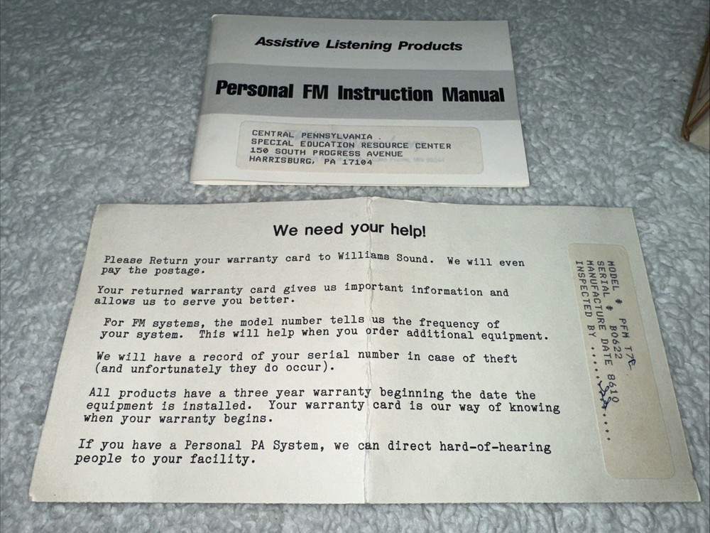 Williams Sound Personal Fm Model PFM