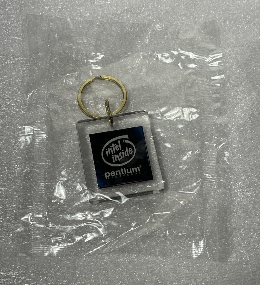 VTG Intel Inside Pentium Processor Keychain with CPU Chip Lucite Acrylic 90s NOS