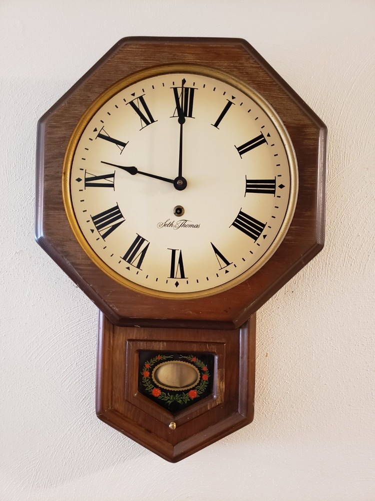 Seth Thomas Golden Rule Pendulum Wall Clock E477-005 Untested