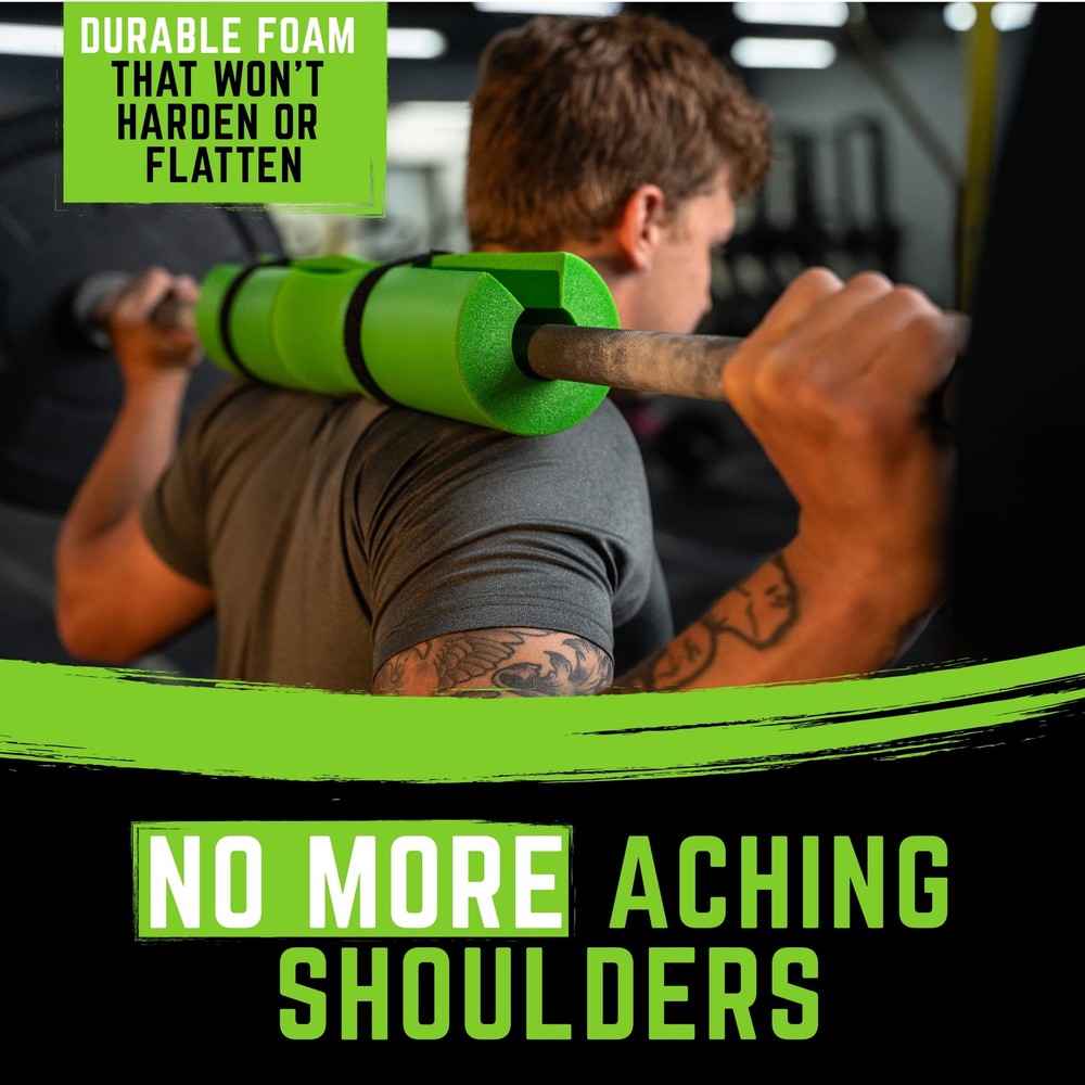 Barbell Pad + 2 Straps - Neck/Shoulder Protective Squat Pad for Hip Thrust, L