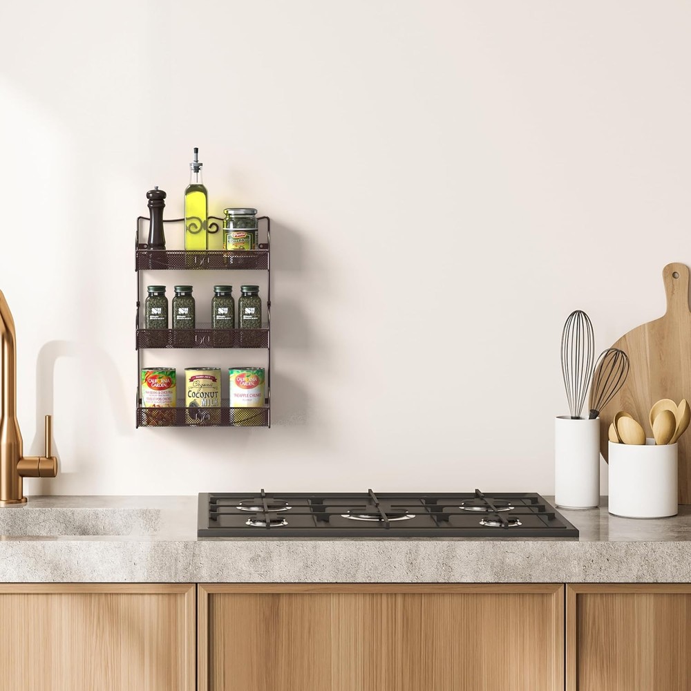 3 Tier Wall Mounted Hanging Spice Rack Bronze