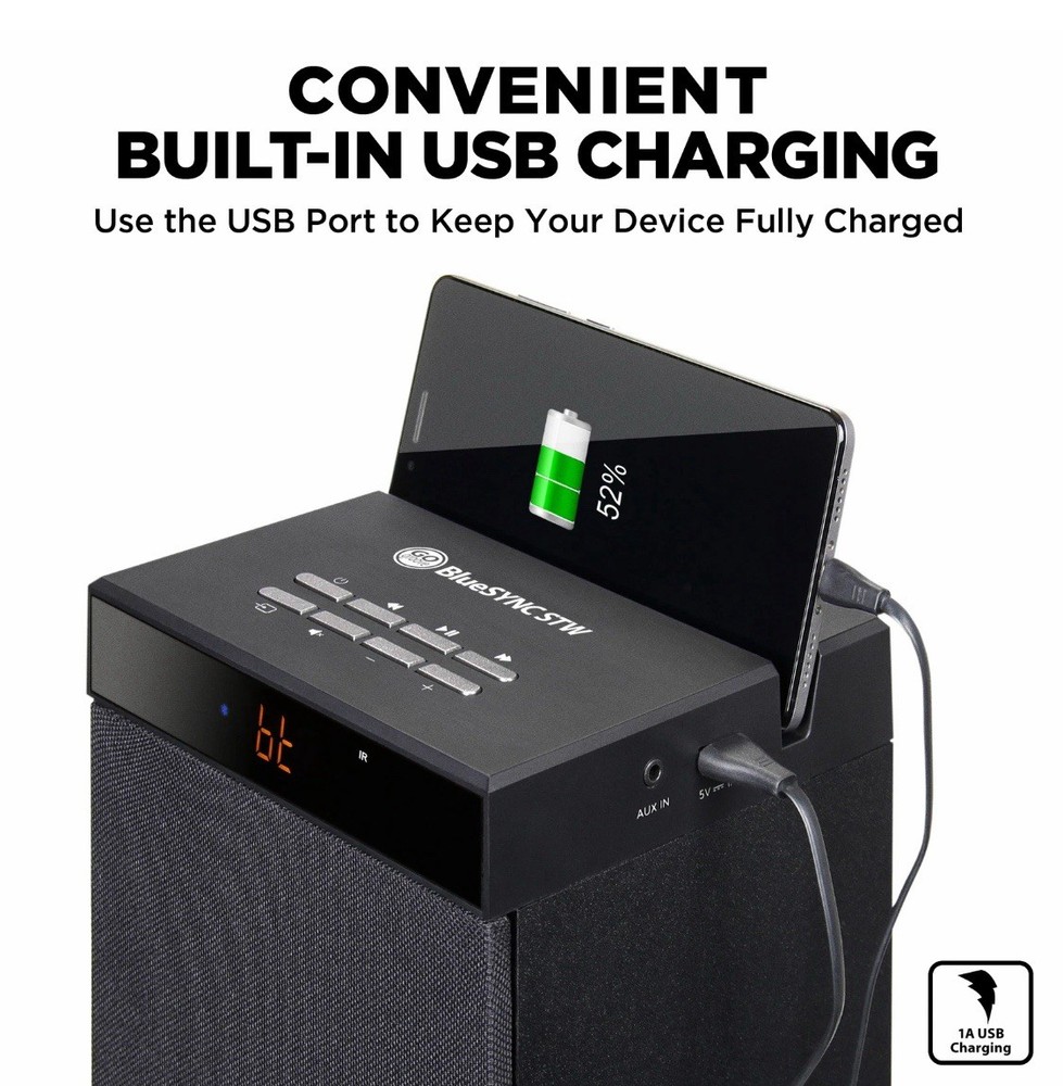 BlueSYNC STW Bluetooth Tower Floor Standing Speaker with Integrated Subwoofer