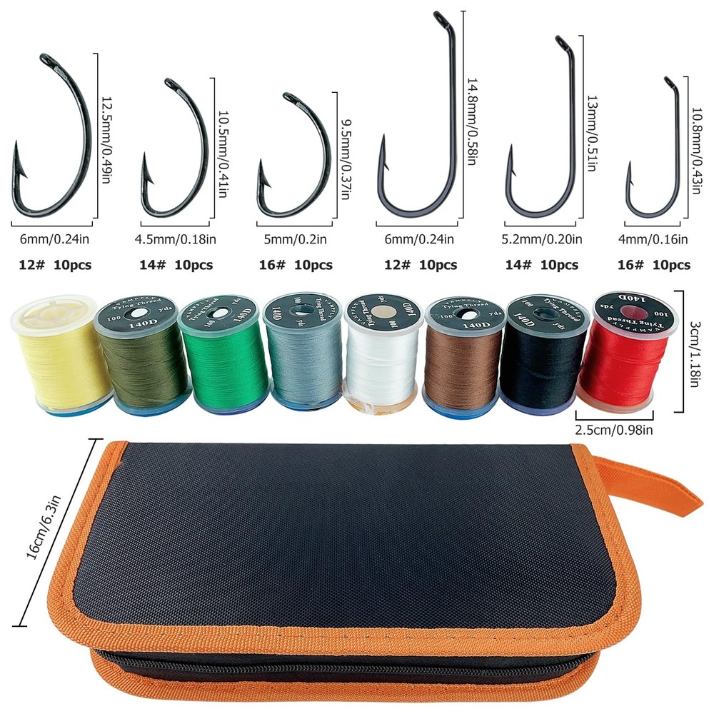 Fly Tying Kit Material Tools Kit Bobbin Fly Hooks Scissors Fly Beads Threader...