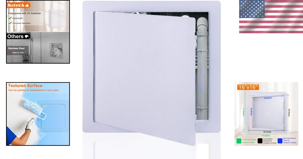 Lightweight 16x16 Inch Removable White Access Panel - Ideal for Home & Office