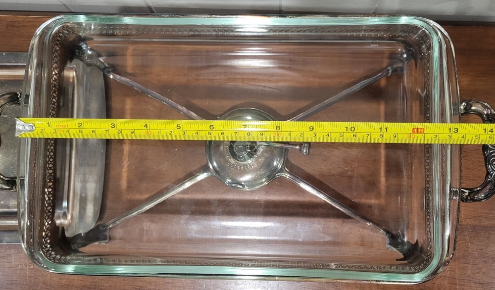 Vintage Silver Plated Casserole Chaffing Dish Server Pyrex Insert Sterno Heater