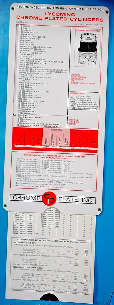 Chrome Plated Cylinders Lycoming Continental Recommended Piston & Ring App List