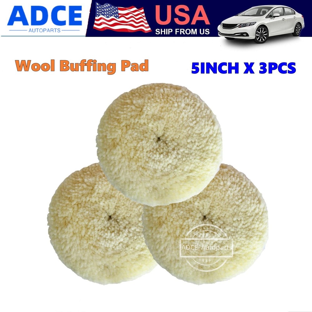 3Pcs Wool Hook & Loop Grip Buffing Pad for Compound Cutting & Polishing 5 Inch