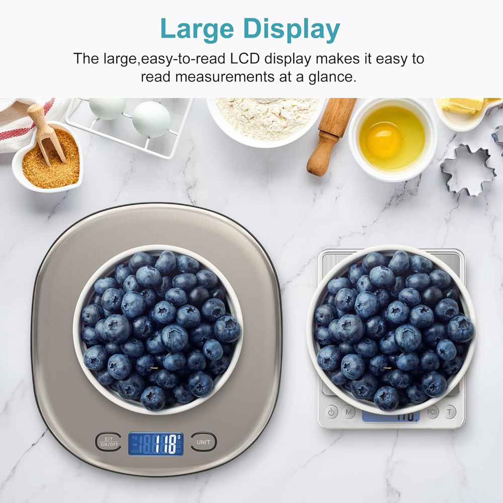 High Capacity Food Scale, 33Lb Rechargeable Digital Kitchen Scale LCD Display