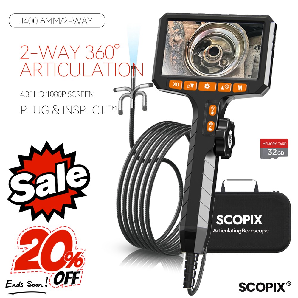 NEW SALE! 2-Way Articulating Borescope Camera w/ Light Endoscope 360° Inspection