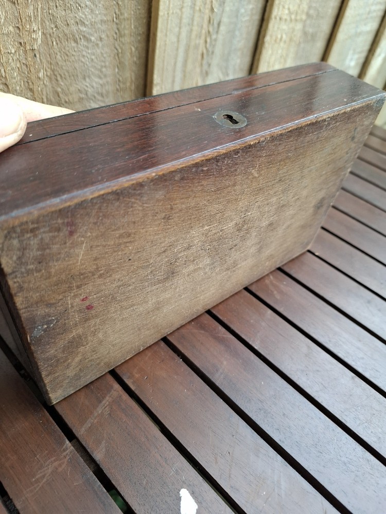 vintage wooden box with brass drawing set