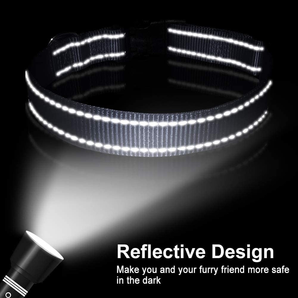 Reflective Dog Collar Sturdy Nylon Adjustable Quick Release Buckle Gray