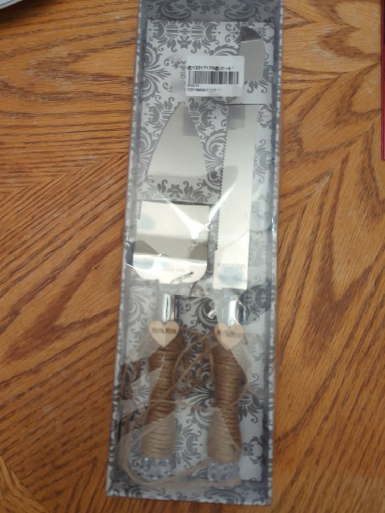 Studio His & Hers Rustic-Style Wedding Cake Knife & Server Set Jute Twine - NEW