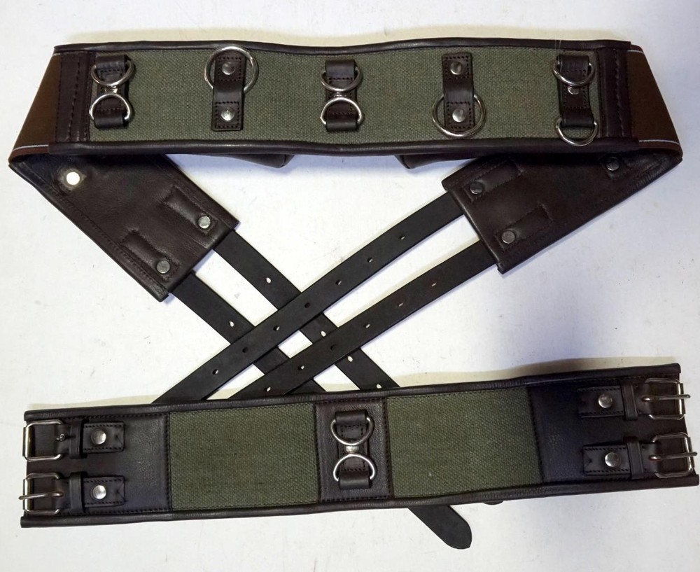 Multi Ring Multi Training Surcingle Lther W/ Grey webbing & Elastic By HDR BROWN