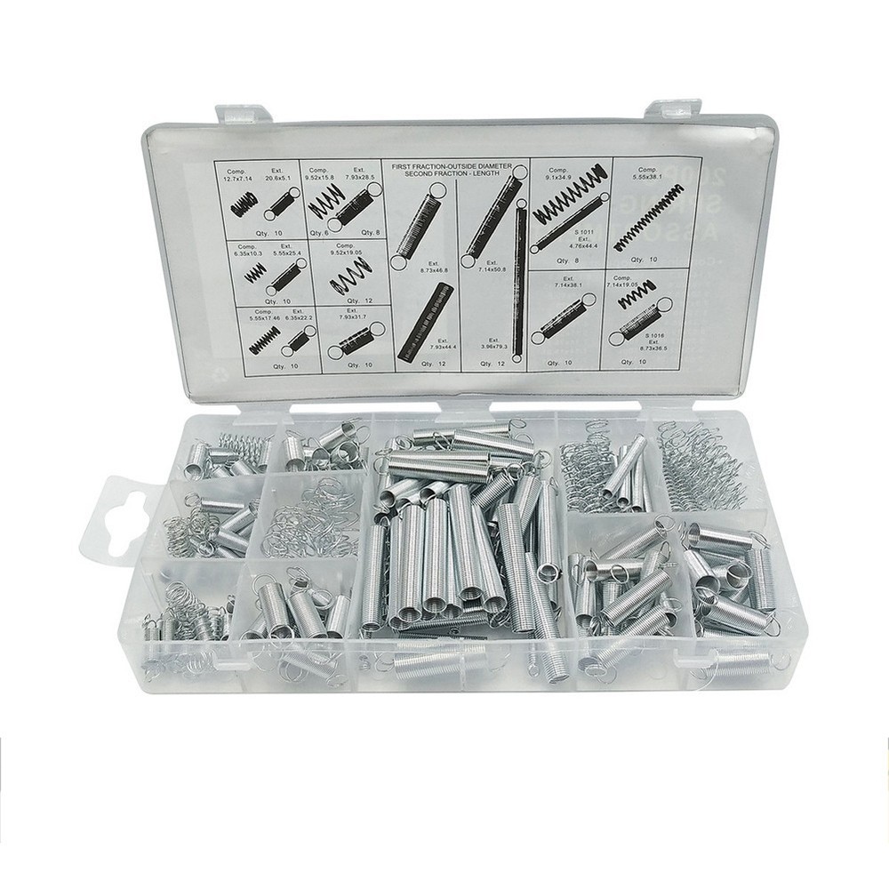 200 PCS Assorted Metal Compression Tension Hook Springs with Storage Box