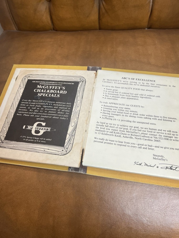1994 McGuffey's Eclectic Eatery Restaurant Menu