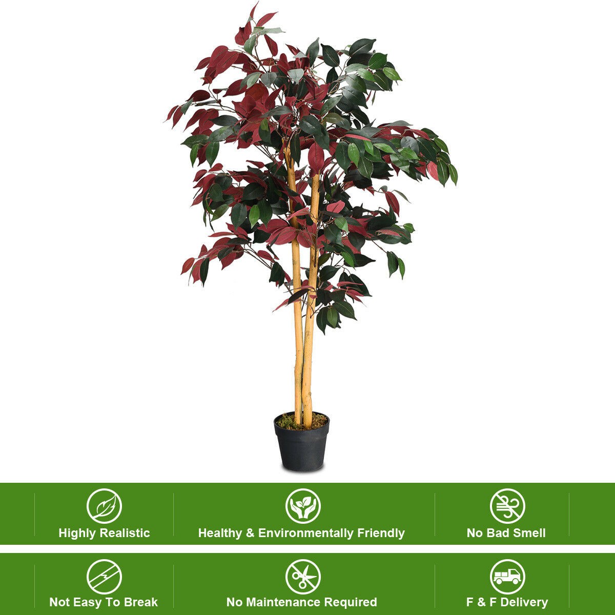 4-Feet Artificial Capensia Bush Red/Green Leaves Indoor-Outdoor Home Décor