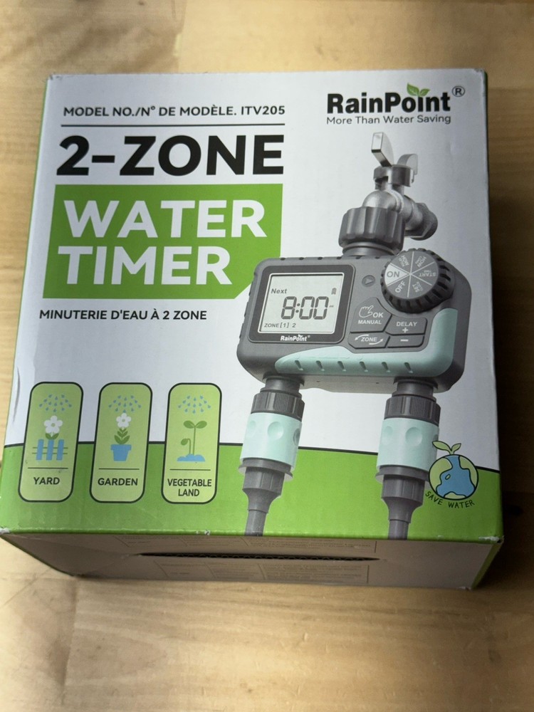 Rainpoint - Water Timer for Garden Hose - 2 Zone Sprinkler Timer with Rain Delay
