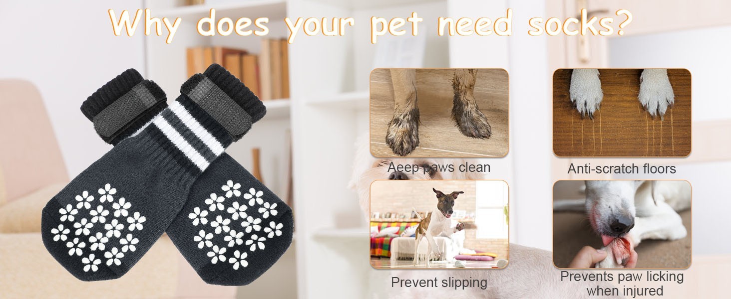 Double Side Anti-Slip Dog Socks 3 Pairs Dog Grip Socks with Adjustable Strap (M)