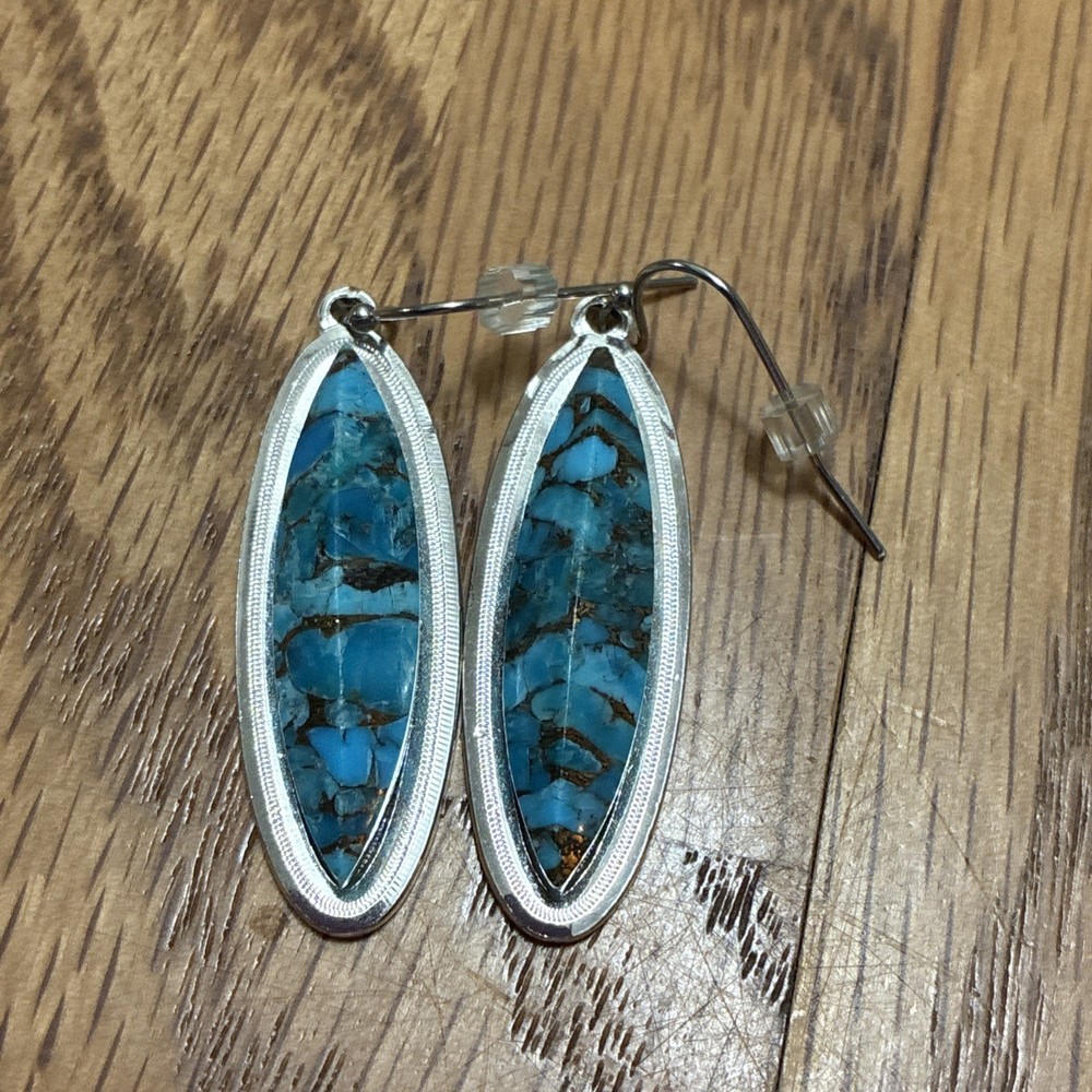 Copper Turquoise Gemstone Solid 925 Sterling Silver Drop Dangle Earrings