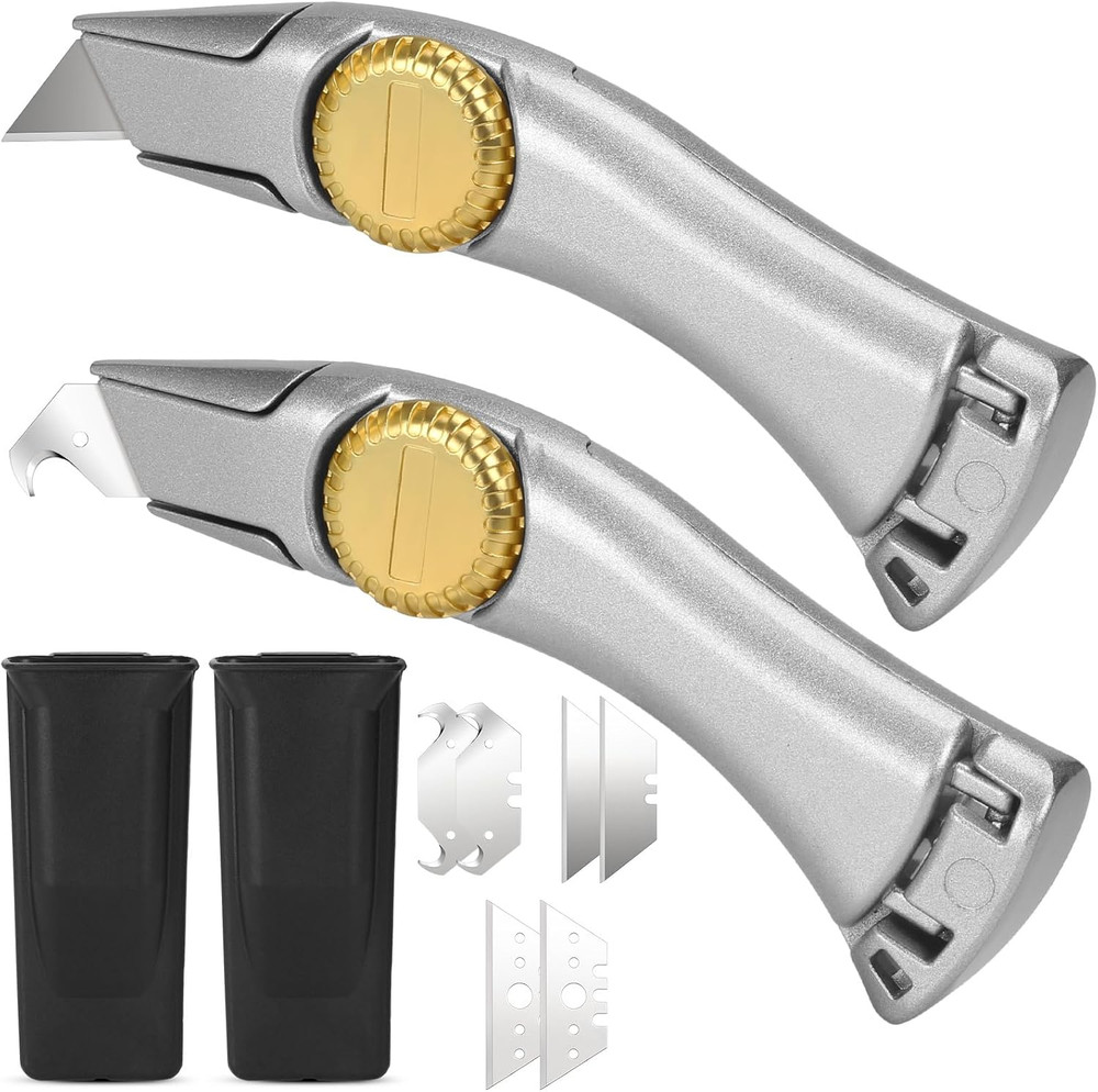 2PCS Silver Fixed Blade Roofing Knife Utility Knife with 3 Functions for 6 Bl...