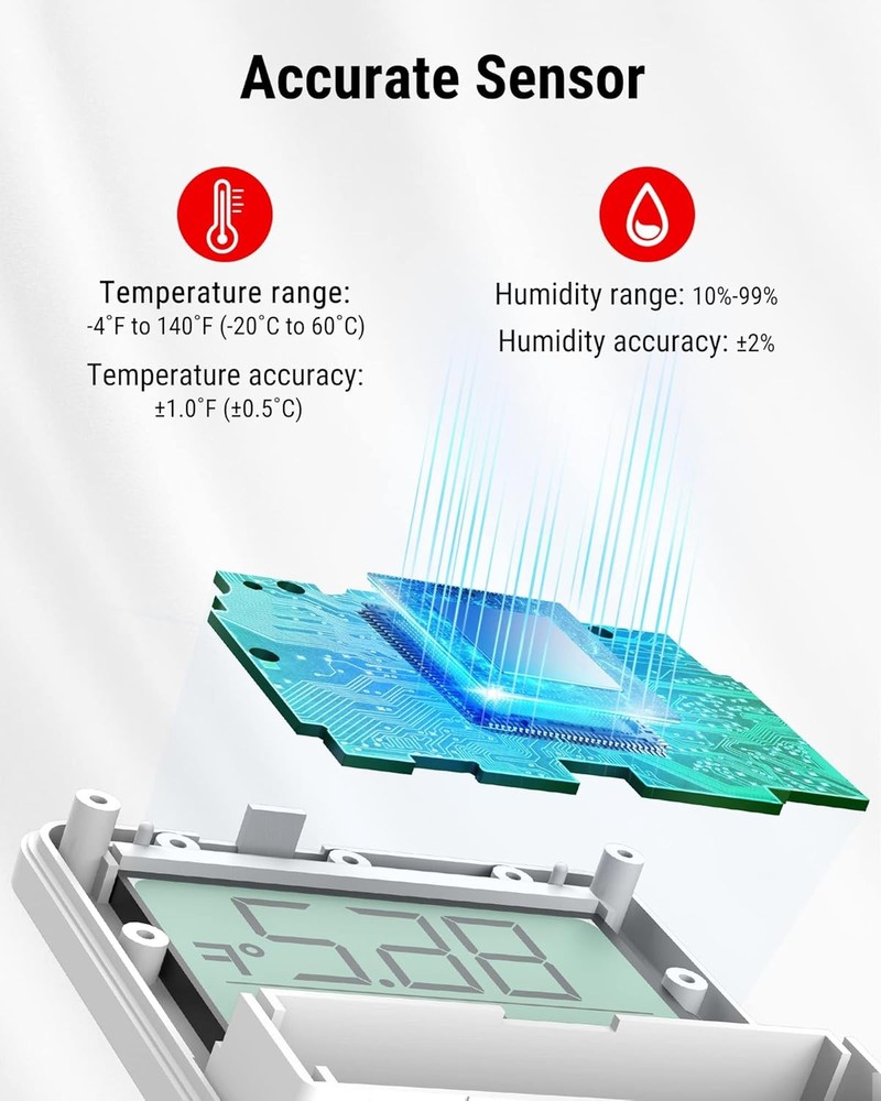 ThermoPro TP357 Digital Hygrometer Bluetooth Thermometer, Classical Silver