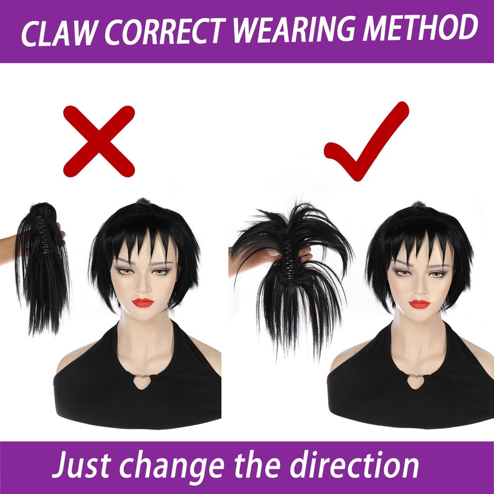 MUPUL Black Wig With Bangs Short Buns Black/Gothic Bride-2