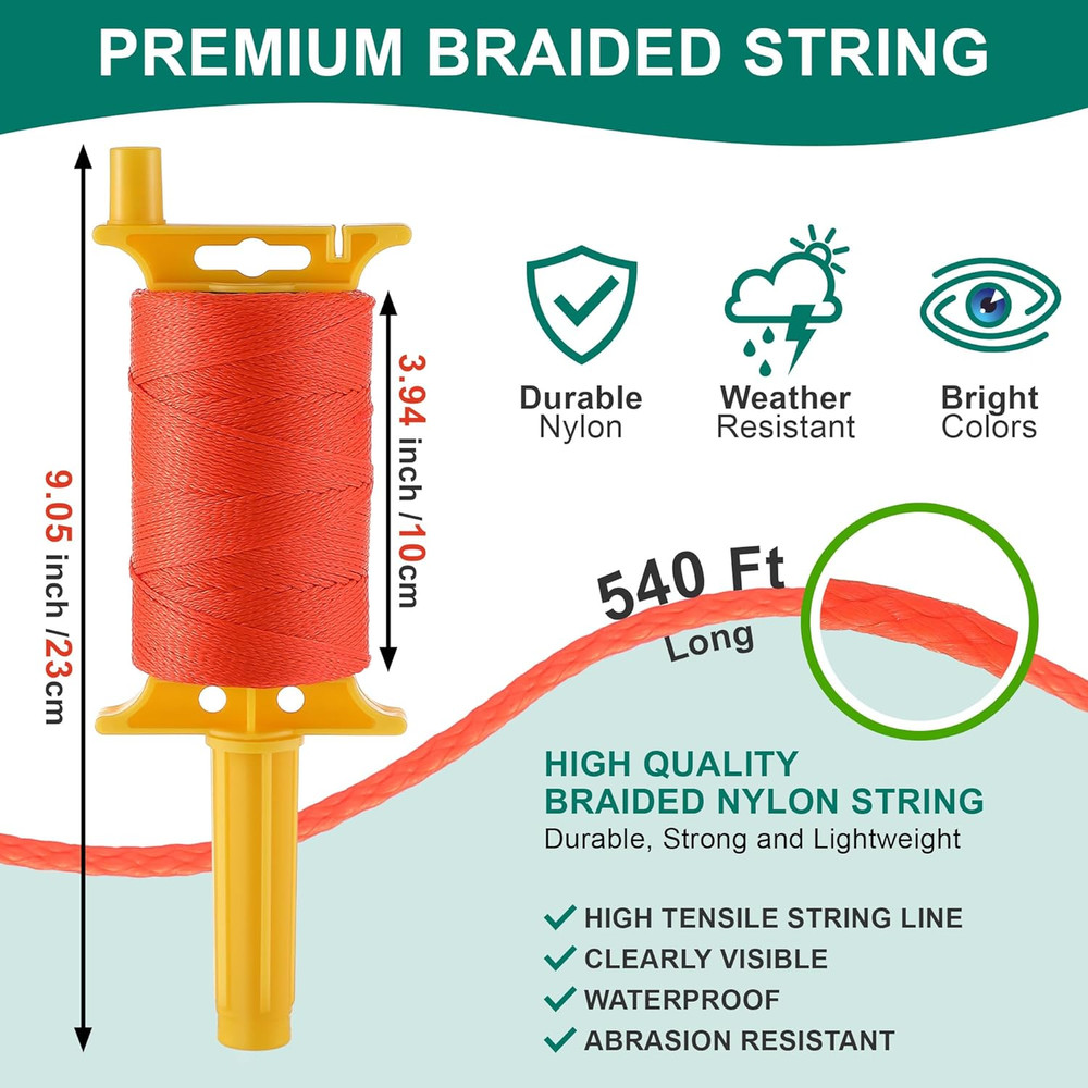 Mason String Line Reel with 10 String Line Level Kit, 540FT #18 Braided Nylon...