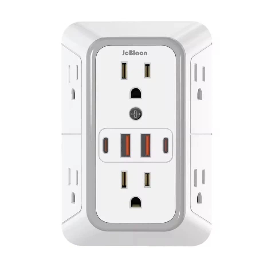 6 Outlet Extender Surge Protector Multi Plug Wall Adapter USB Charger Ports with