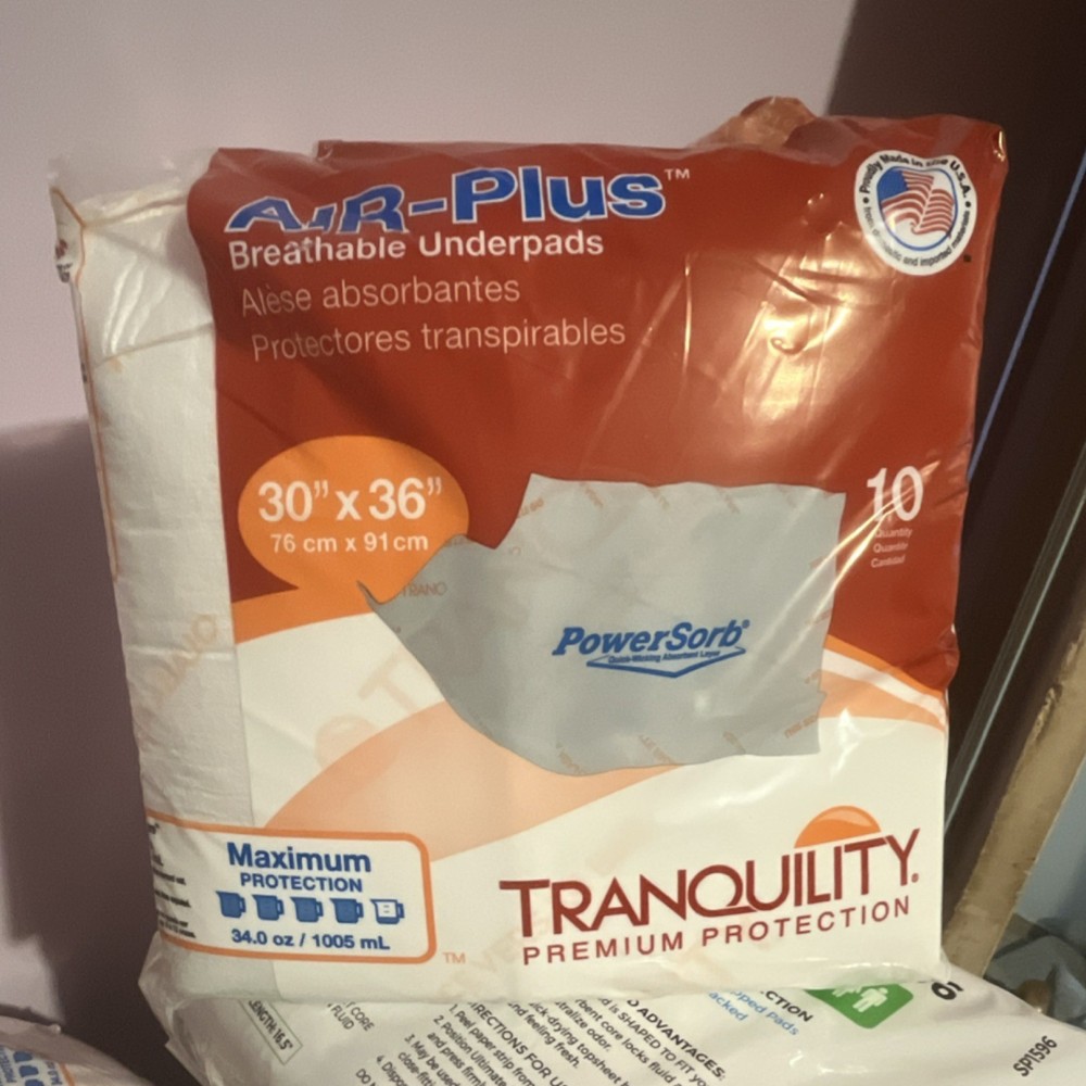 Tranquility AIR-Plus PowerSorb Maximum Absorbency Underpads 30x36in 10 Pack
