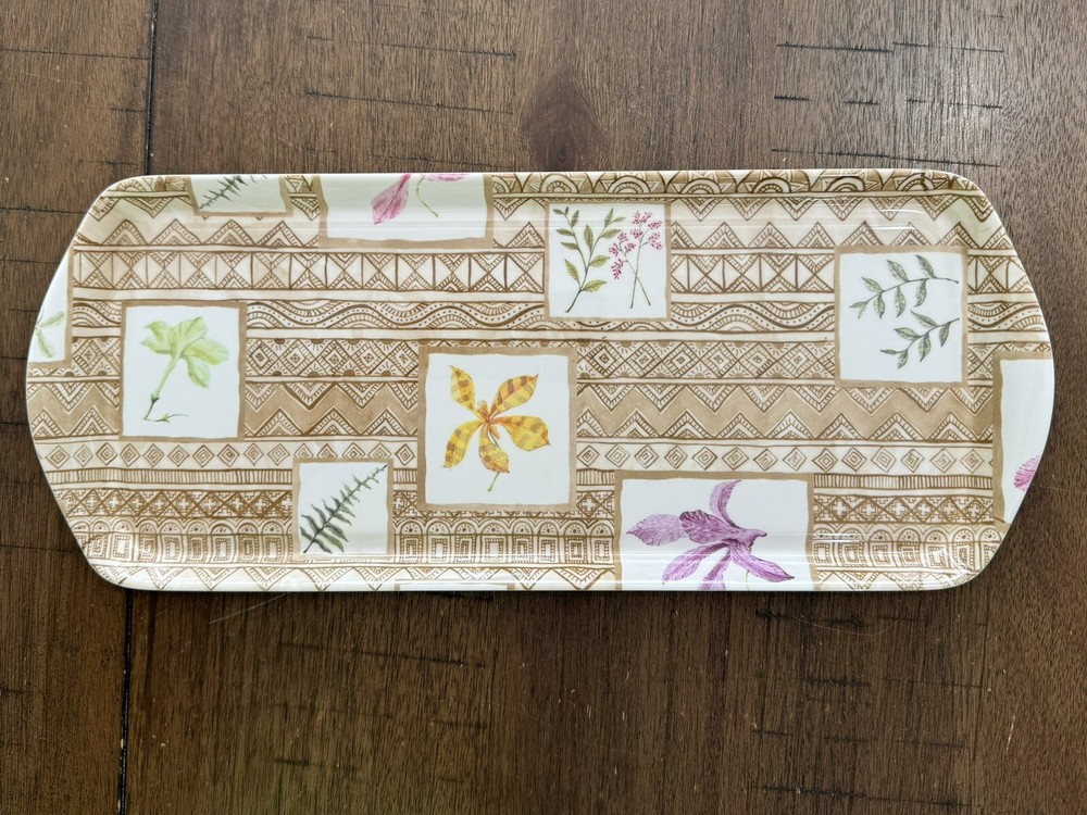 Melamine Thai Decorative Serving Tray Botanical Geometric 14.5”x6” in VGC