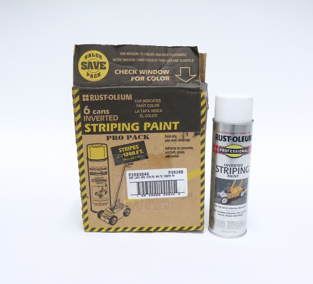 Rust-Oleum Inverted Striping Paint, 18Oz, White , Solvent -Based , 6cans Total.