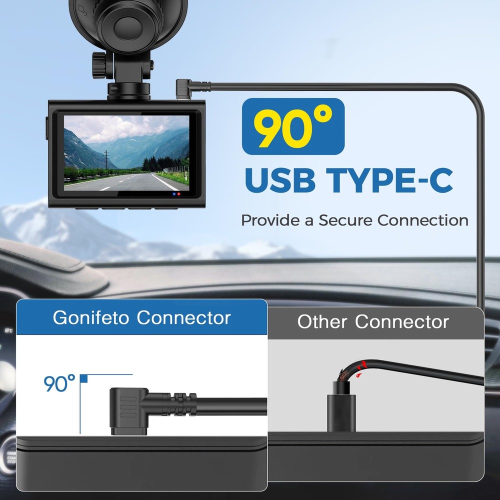 Dash Cam Cable for USB C Dash Cam,15FT 90 Degree Angle Type C Adapter Dash Ca...