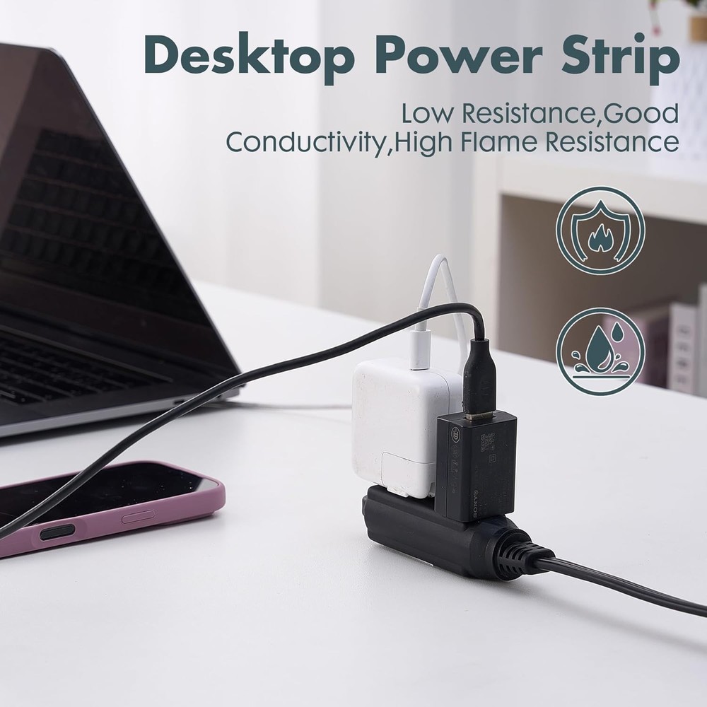 Versatile 1FT Flat Plug Extension Cord with 3 Outlets - Certified Safety