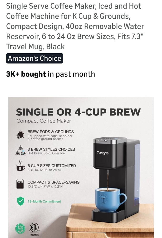 Single Serve Coffee Maker, Iced and Hot Coffee Machine for K Cup & Grounds, Comp