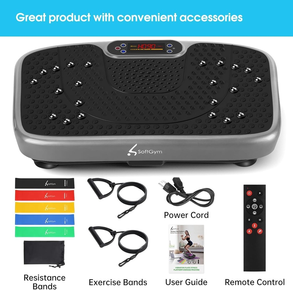 Vibration Plate Exercise Machine – 450 lbs Capacity, Full Body Workout with B...