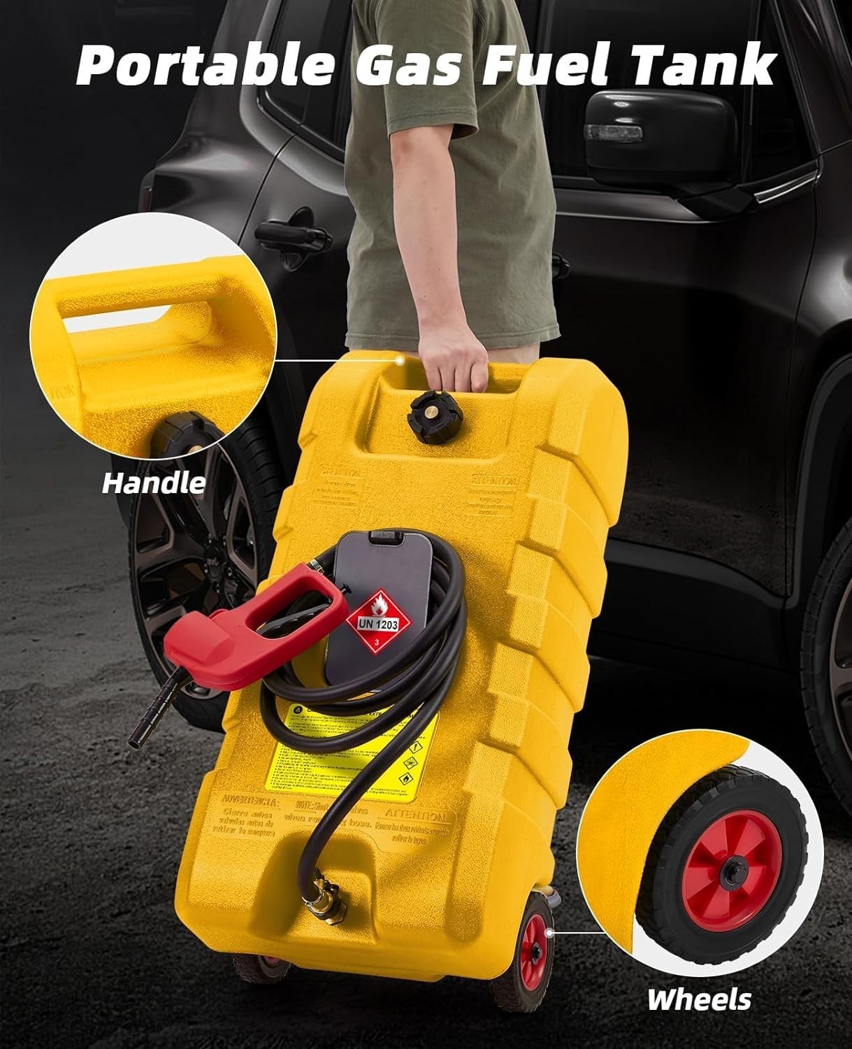 15 Gallon Fuel Caddy Gasoline Storage Tank Portable with Pump Hose 2 Gal/Min Flo