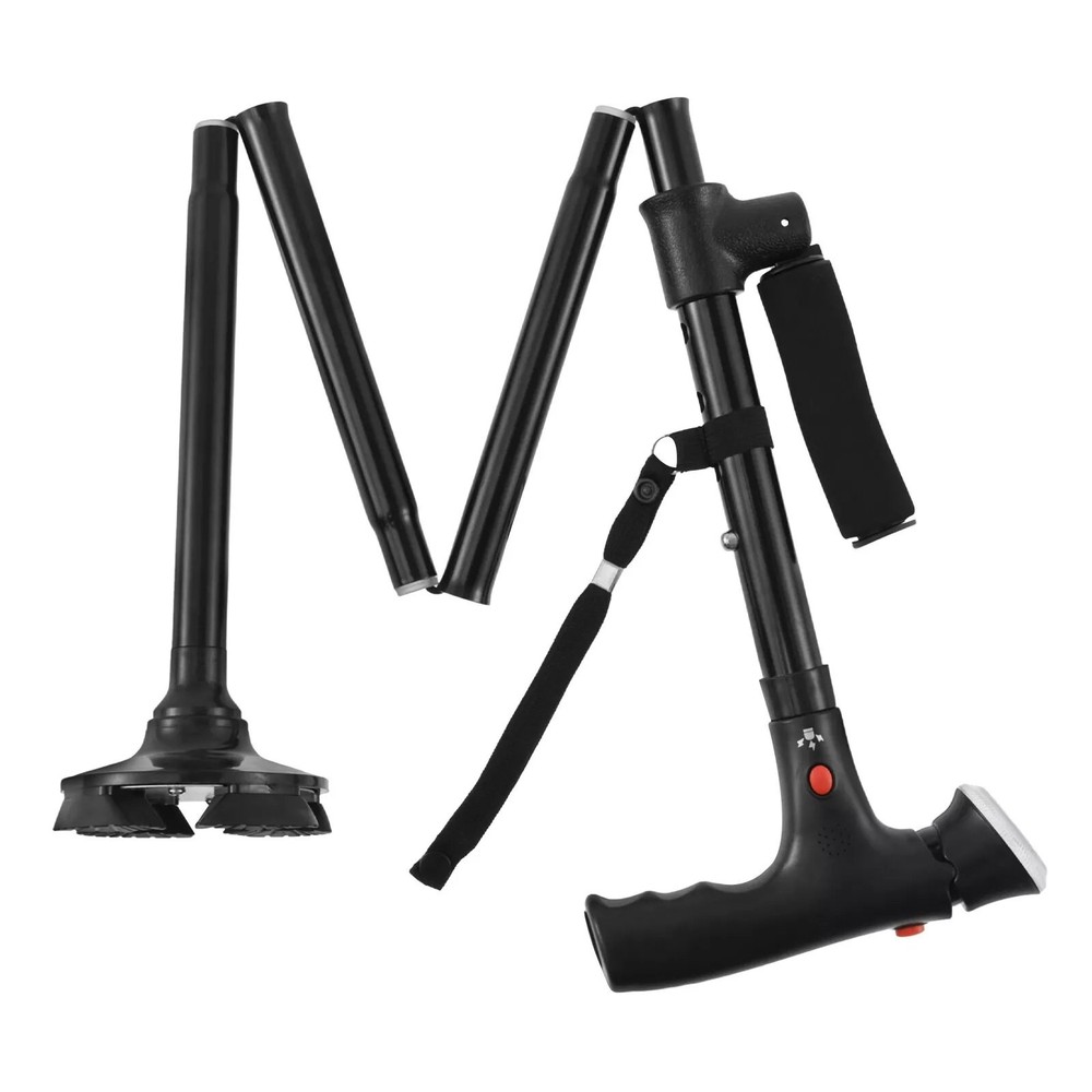 1PC Durable Aluminum Adjustable Walking Cane 4-Section Collapsible Design