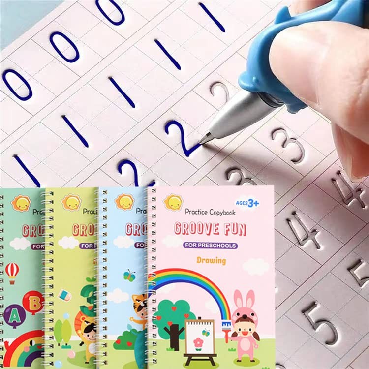 Handwriting Book Practice for Kids,Reusable Grooved Blue