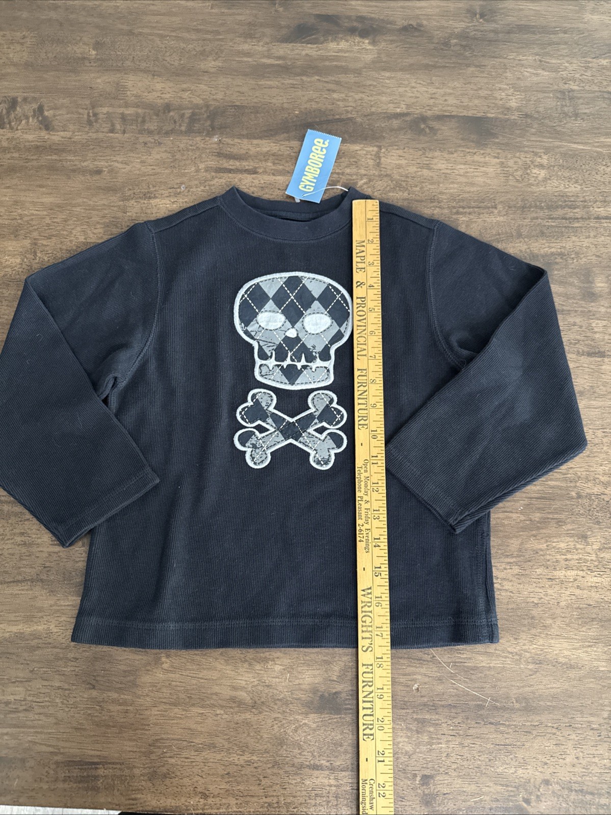 Gymboree Boys Skull Black & Gray Patch Embroidered Long Sleeve T-Shirt Sz 5 NWT