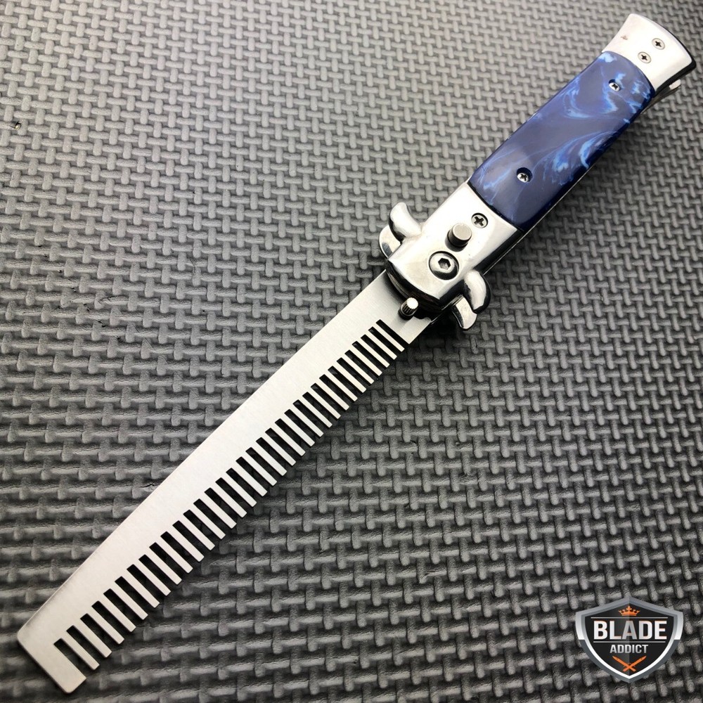 Automatic Push Button Folding Comb Barber Switchblade Pocket Knife Looking Brush