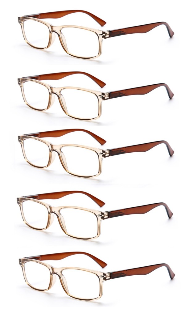 EYE ZOOM 5 Pack Rectangular Vintage Plastic Frame Reading Glasses for Men Women