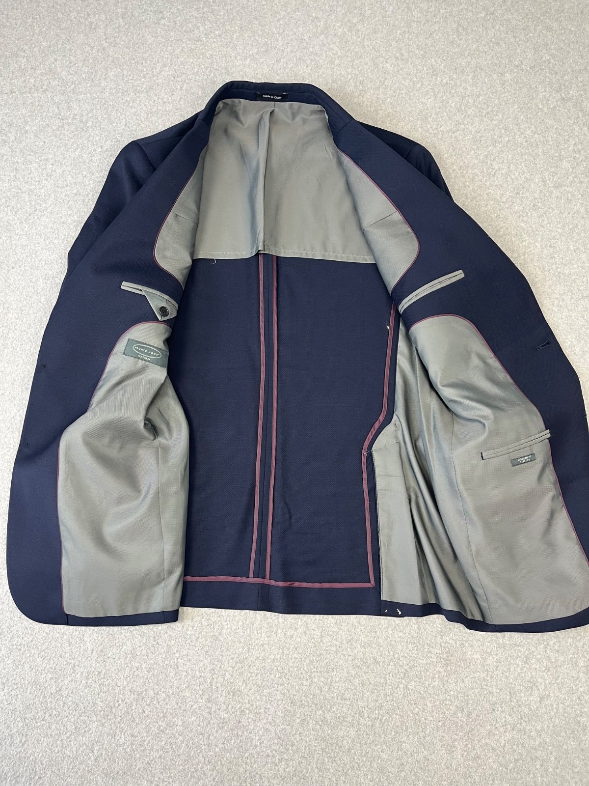 Pronto Uomo Platinum Blazer Mens 42L Navy Wool Blend 2 Button Modern Fit Stretch