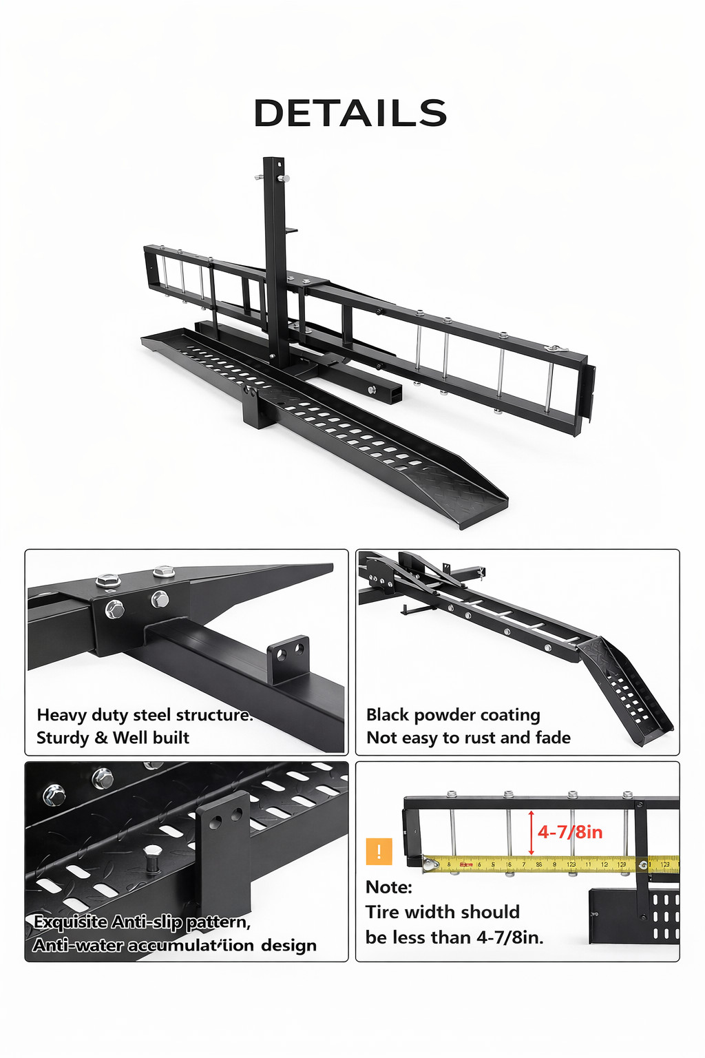 600LBS Motorcycle Carrier Rack 2" Receiver Hitch w/ Steel Ramp Anti-Tilt Lock HD