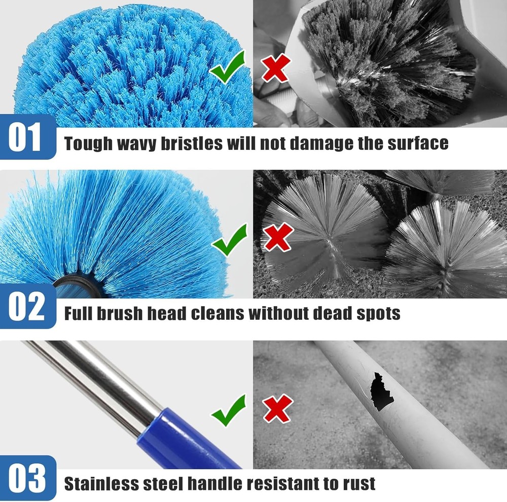 Cobweb Duster with Extension Pole, 6FT Adjustable Stainless Steel Handle & 360°