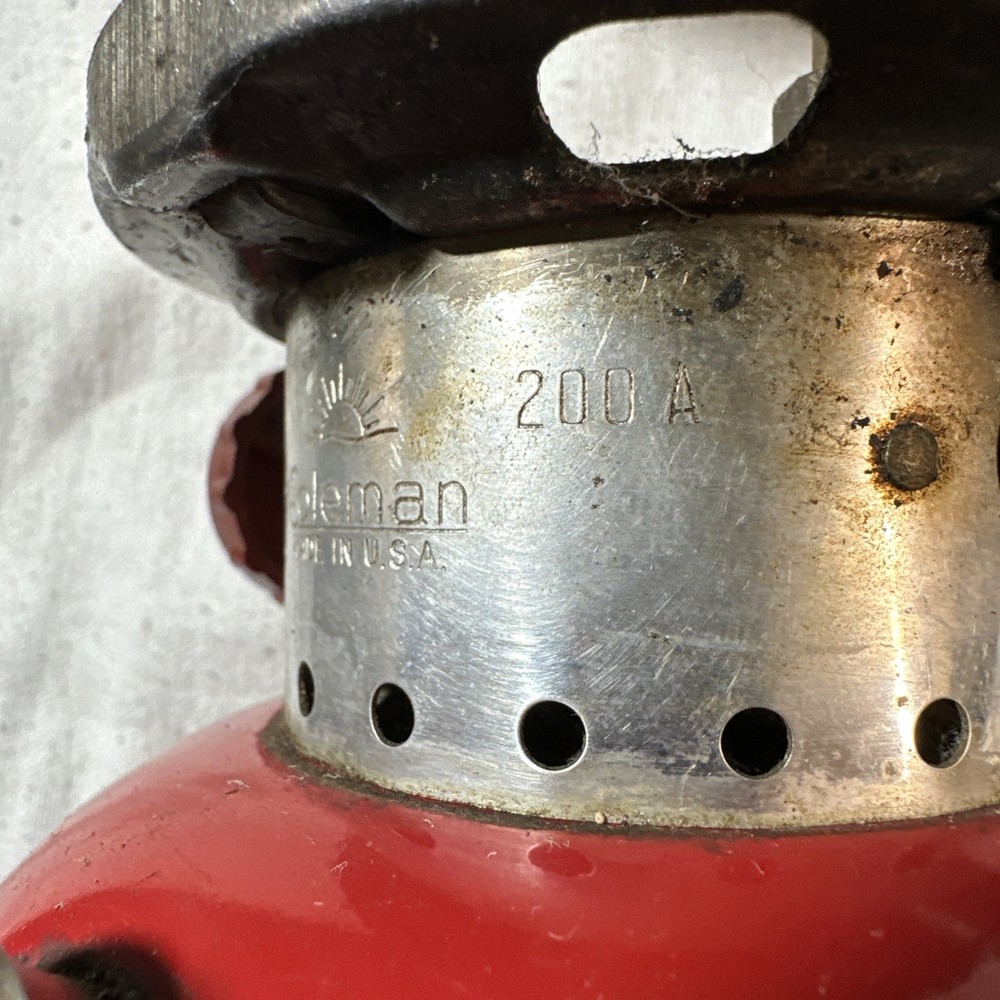 Vintage 5/72 Coleman Model 200A Red Camping Lantern without globe untested