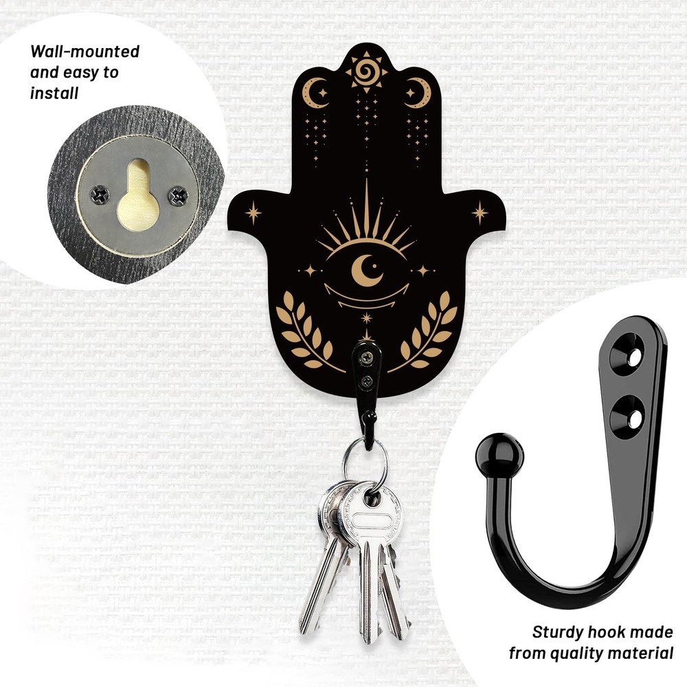 2 Sets Hamsa Hand Key Holder, Divination Text Wall Hooks Key Holder for Wall ...