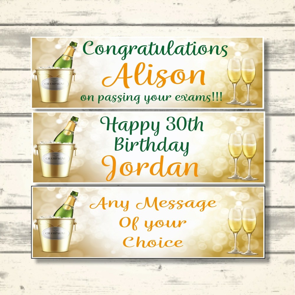 2 PERSONALISED CHAMPAGNE BANNERS - Design 1